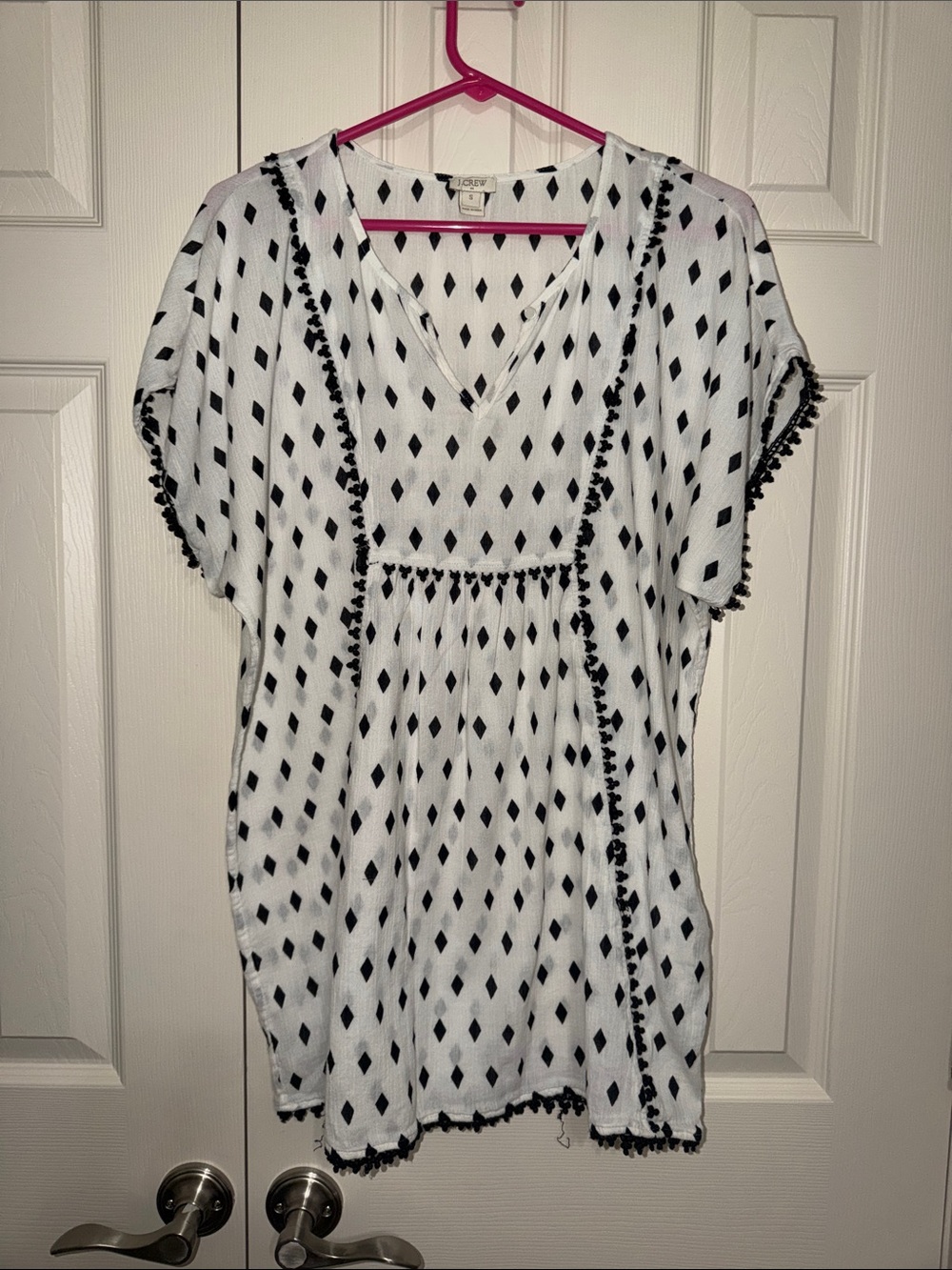 J. Crew White Swim Coverup with Black Diamond Print